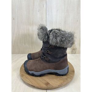 Keen Helena Brown Leather Waterproof Faux Fur Insulated Winter Boots 6.5